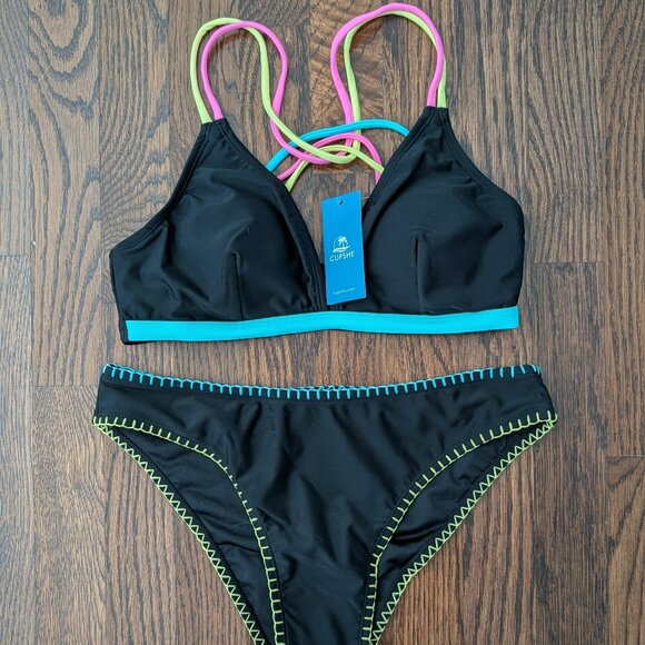 Cupshe Neon and Black Bikini Set - Picture 1 of 5